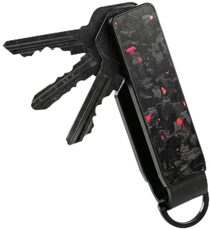 CAXGEK Key Organiser, 75mm Aluminium Key Holder, Compact Design with Easy Access, Red Forge Carbon.