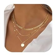 Ticome Gold Necklaces for Women,Boho Jewellery Set Adjustable 18K Layered Pendant Disc Coin Necklace, Fashion Versatile Stacked Choker Chain Jewelry for Women