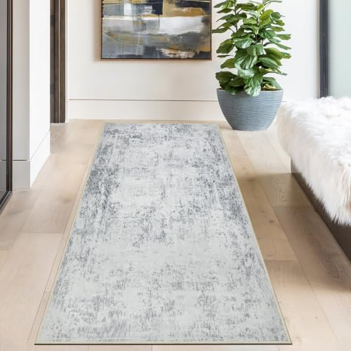 Capslpad Teppich Läufer Flur 80x150cm Grau Abstrakter Waschbar rutschfest Küchenläufer Teppich Modern Minimalistisch Kurzflor Kunstwolle Teppiche für Wohnzimmer Schlafzimmer
