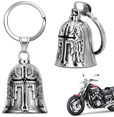 Ruvan 2 Piezas Campana Moto Amuleto, Llavero Moto Coche, Llavero Campana Guardian Moto, Campana Motera De La Suerte, Amuleto De Protección Y Buena Suerte Para La Moto