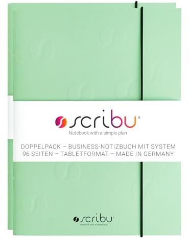 Scribu Business Notizbuch mit System - Planer für Aufgaben, Projekte & Prioritäten | GTD, Eisenhower, Bullet Journal | 96 Seiten, Soft Cover | Tablet Format | Hopefull Green - Doppelpack