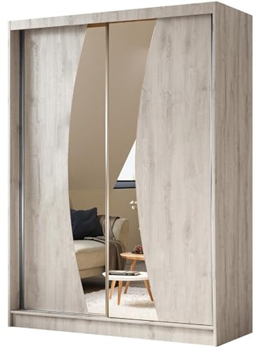 BEAUTY SOFA Vox - Schrank mit Spiegel - Kleiderschrank mit Schiebetüren - Garderobenschrank, Mehrzweckschrank, Flurschrank - 160cm breit - Sonoma Eiche