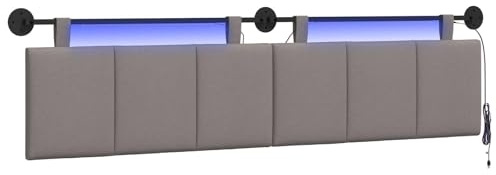 vidaXL Hängendes Kopfteil Mit LED Licht Taupe Stoff, Schlafzimmer, Rechteckig, Modern, Wandmontage, Anpassbares Kopfteil, Ergonomisch, Platzsparend, Akzentpaneel