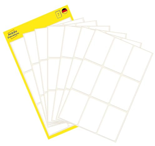AVERY Zweckform 3045 Haushaltsetiketten selbstklebend (38x24 mm, 96 Aufkleber auf 7 Bogen, Vielzweck-Etiketten für Haushalt, Schule und Büro zum Beschriften und Kennzeichnen) blanko, weiß