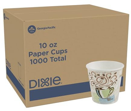 Dixie PerfecTouch 10 oz Paper Coffee Cups by GP PRO, Coffee Haze Design, 1000 Count (50 Disposable Cups Sleeve, 20 Sleeves Case), 92959