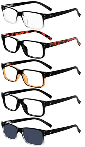 Eyekepper Reading Glasses Men 3.50, Readers for Women 4pcs + 1pc Sunglasses | Mens Womens Reader Eyeglasses, Designer Retro Cheaters, All-Day Comfort Spring Hinges, Scratch Resistant for Work/Crafts