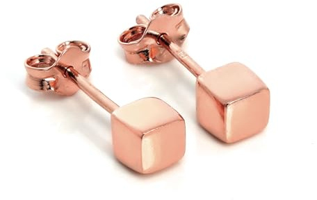 Rose Gold getauchtes 925 Sterlingsilber 4mm Viereck Würfel Ohrstecker