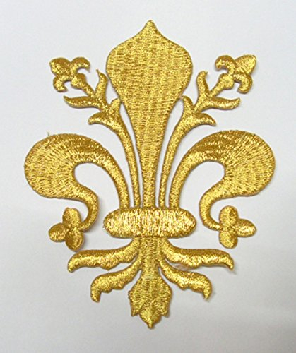 Aufnäher Bügelbild Aufbügler Iron on Patches Applikation Wappen Königslilie Fleur de Lis 8,2 x 11cm Farbe: Lurex-Gold Vor160-1