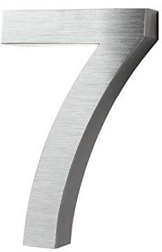 KOBERT GOODS Hochwertig Modern Gebürstet Edelstahl V2A Hausnummer 7 klassisch 3D-Effekt Design Wetterfest und Rostfrei inklusive Montage-Material Höhe 20cm Tiefe 3cm Groß für Haus und Gartenzaun