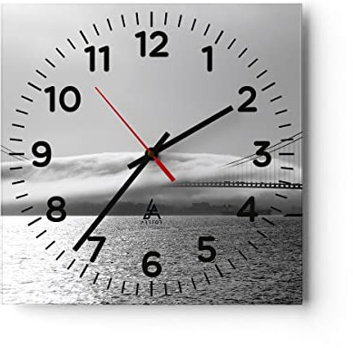 ARTTOR Moderne Wanduhr 40x40cm Quadrat Glasuhr Landschaften Brücken - 1470
