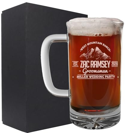Spotted Dog Company Personalised Etched 473ml Glass Beer Mug Stein Tankard, Custom Grandad Gifts, Customized Birthday Present for Men Him Dad Father, Engraved Birthday Decorations Decor - Ramsey