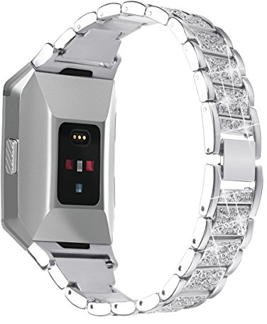 aczer-y Fitbit Ionic Band Metall Zubehör klein, groß, Edelstahl Ersatz-Band mit Klappschließe Gurt für Fitbit Ionic Smart Watch Bands Armband Damen Herren, B-sliver