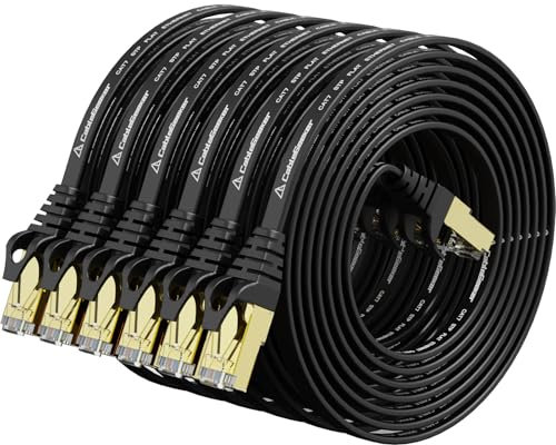 Cavo Ethernet schermato Cat 7 (cavo ad alta velocità), cavo Ethernet piatto Cat7, cavo Internet per modem, router, LAN, computer, compatibile con rete Cat 5e, Cat 6, nero, 1,5 m, confezione da 6, nero
