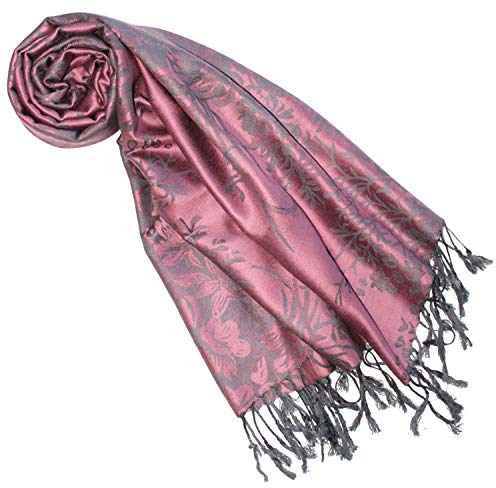 Lorenzo Cana Damen Designer Pashmina Markenschal Rosa floral gewebtes Blumenmuster Damastwebart 70 cm x 180 cm Schaltuch Schal Tuch mit Fransen 9323777