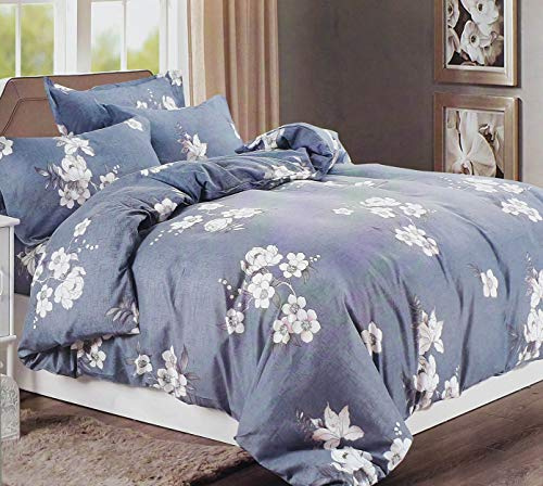 cushion mania Duvet Cover Set with Pillowcases – Soft 90 GSM Microfibre Quilt Cover Bedding, Lightweight & Machine Washable (Daisy Duck Egg Blue, King Size)