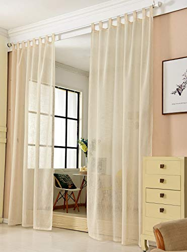 Laneetal Transparente Gardine mit Schlaufen, Fensterschal in Leinen-Optik, Dekoschal, Schlaufenschal für Schlafzimmer Kinderzimmer Küche, Stores Vorhang Fenstervorhang, Sand, 140x245 cm, 2 Stück
