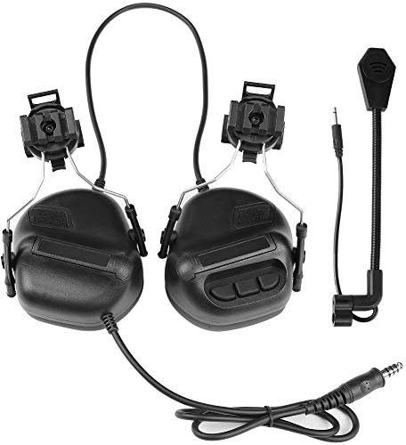 Gocher Tactical Headset Sound Pickup Safety Ear Muffs for Helmet Version Noise Reduction Headphone with Rail Adapter for Ear Protection Radio Earphones-BK