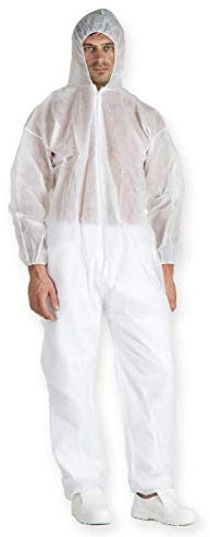 Tuta da lavoro bianca con cappuccio e zip, in TNT/PLP 40 grammi taglia XXL - SET DA 10 PEZZI