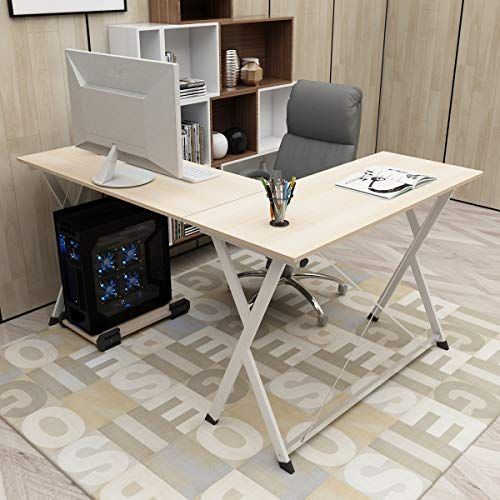 sogesfurniture Computertisch Eckschreibtisch in L-Form, großer Winkelschreibtisch PC Tisch Bürotisch Ecktisch mit CPU-Ständer für Zuhause Büro, (158+120) x 48x75cm, Helle Eiche BHEU-ZJ1-MO