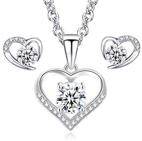 LYL.Adorer Heart Necklace Earring Set,Austrian Crystal,Jewellery Set Silver 925,Gift for Her