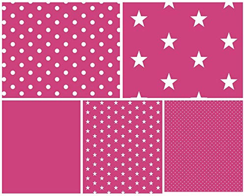 babrause® Stoffpaket Baumwolle 5x(0,5x1,5m) Öko Tex - Patchworkstoffe (pink)