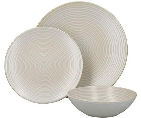 Mikasa Juego de Vajilla de Gres Portugués con Acabado de Remolino en Relieve 12 Piezas (Servicio para 4) Blanco Roto