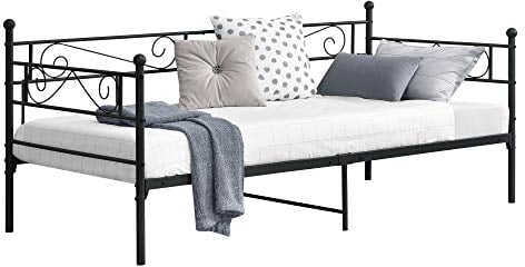 [en.casa] Metallbett Kerava 90x200 cm Tagesbett mit Kopf- und Fußteil Bettsofa Kojenbett Jugendbett Gästebett Schwarz