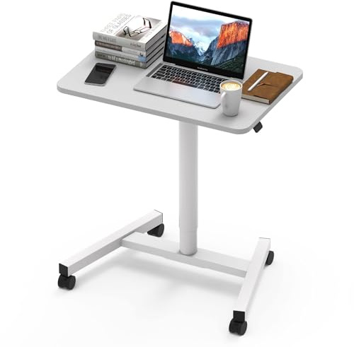 MPETAPT Mobiler Stehpult, höhenverstellbar, tragbarer Stehpult mit feststellbaren Rollen, Rolltisch für Zuhause, Büro, Klassenzimmer, Krankenhaus, 71,1 cm (Schnee - Weiß)