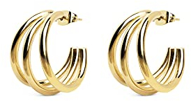 SINGULARU - Pendientes Aro Triple. Latón con Acabado Baño de Oro de 18 Kt. Estilo Triple Macizos con Cierre Tuerca a Presión Joyas para Mujer