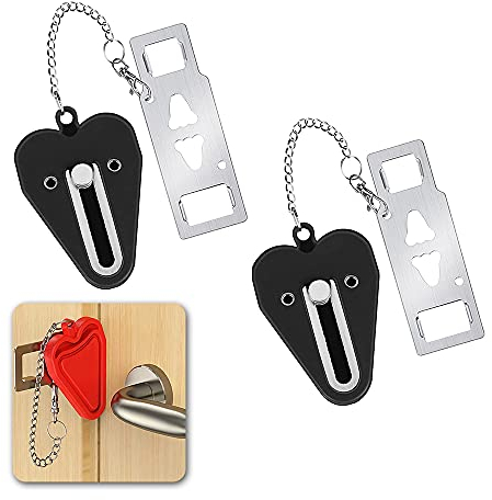 Ygapuzi Serrure de porte portable, casier à loquet de porte amovible à 2 trous pour les voyages, serrure supplémentaire de porte solide pour plus d'intimité et de sécurité à l'hôtel (Noir)