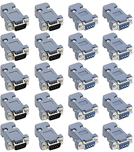 The Lord of the Tools 20 Piezas RS232 Paralelo DB9 Puerto Serie 9 Pines D Sub Macho/Hembra Conector Adaptador para Computadora con Cubierta de Plástico