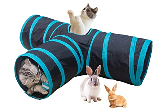 Baguuaray Katzentunnel Katze Spielzeug Tunnel 3 Way Tube Zusammenklappbar Katzenspielzeug für Kätzchen Welpeln Kaninchen Indoor Und Outdoor (T-Tunnel Black)