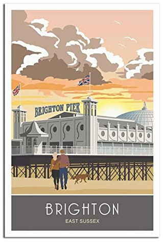 Vintage Brighton Pier England Sunrise Reise-Poster, dekoratives Poster, modernes Schlafzimmer, Leinwand, Kunst, Poster, Wanddekoration, Kunst, Geschenk