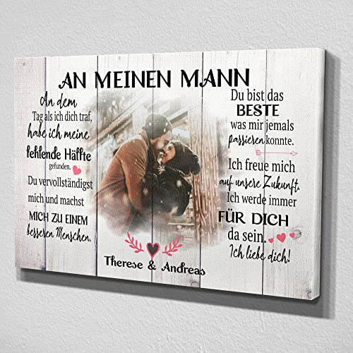 Deutsam Personalisierte Leinwand Für meinen Mann Herz Geschenk zum Valentinstag mit eigenem Foto Geschenk Valentinstag Muttertag Vatertag Leinwandbild
