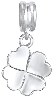 Bead Charm Anhänger Kleeblatt aus 925 Sterling Silber für Frauen und Mädchen, Kettenanhänger mit Glückssymbol, Damen Bead Charms für Armband und Halsketten, Farbe: Silber, 0401551422