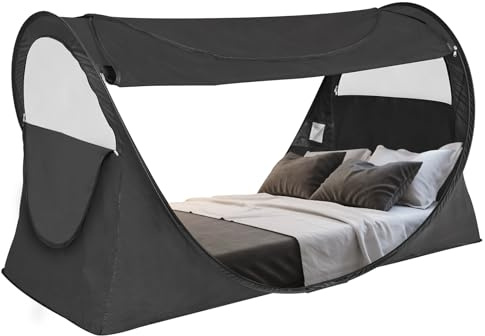 Alvantor Pop-Up-Betthimmel, Queen-Size-Größe, Keine Montage, Verdunkelung und atmungsaktives Netzgewebe, leicht, tragbar, Traumzelt mit Tragetasche, Schwarz