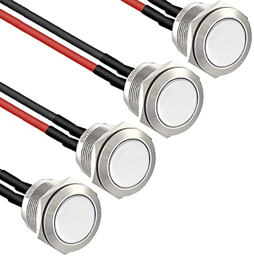 RUNCCI-YUN 4×16mm Impermeable Momentáneo Pulsador metal, Provisional Mini Botón, Pulsador Redondo,para Trompeta de Coche, PC, Lámpara de Mesa, Timbre de Casa (Pre Cableado)(Cabeza Plana)
