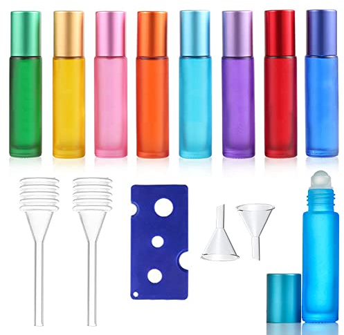 8 Stück Leer Glas Roll-on Flaschen mit Edelstahl-Roller,Für ätherische Öle, Lotionen, Parfums, 8-farbig Roller Leere Flaschen für Zuhause Reisen