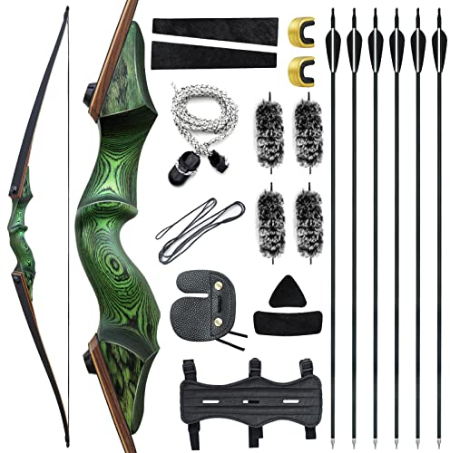 OUBOTER 60 Black Hunter Takedown Langbogen Set 20-60Lbs Holz Jagd Langbogen Pfeil Und Bogen Set Für Erwachsene Anfänger Rechte Hand (40LBS)