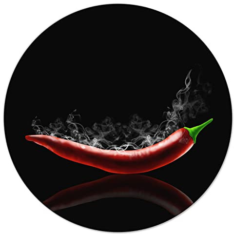 DecoCat Herdabdeckplatte Ceranfeld ⌀50 cm Einteilig Rote Chilischotte Rauch Schwarz (00280) Schneideplatte Glas Kochfeldabdeckung Herdabdeckung Induktionsschutz