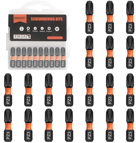 BAIDETS Pro PZ3 Bit-Sortiment - Schraubendreher Bits Set 20 Stück, 25mm Länge, Schrauber-Bit, 1/4 Sechskantschaft, mit Spender-Box
