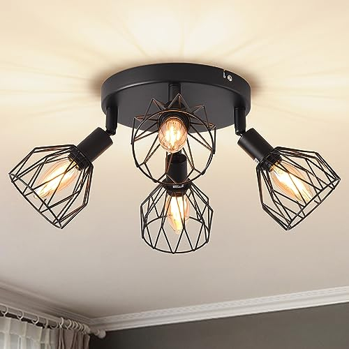 ANWIO deckenstrahler 4 flammig, vintage deckenlampe schwarz E14 drehbar, Deckenstrahler Schwarz mit rundem Sockel,Deckenstrahler,deckenlampe led, lampe wohnzimmer kinderzimmer (ohne Glühbirnen)