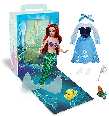 Disney Store Offizielle Puppe Ariel Story, Die kleine Meerjungfrau, 27,9 cm, voll beweglich in glitzerndem Outfit, geeignet für Kinder ab 3 Jahren, Geschenk für Mädchen, Neuheit 2023