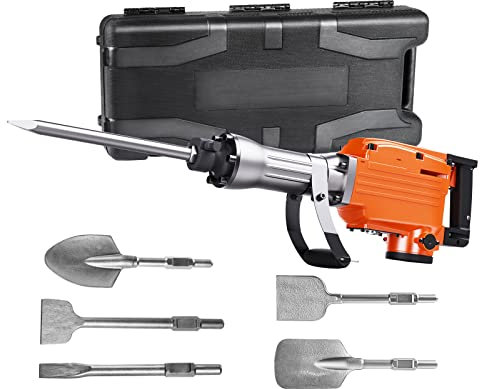 VEVOR - Martello da demolizione, MAX 2200 W, martello elettrico resistente, interruttore in calcestruzzo 1350 BPM, 6 pezzi di scalpelli con custodia