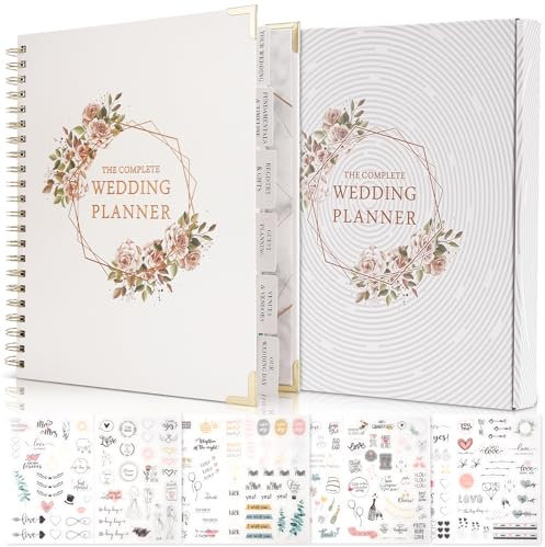 Hochzeitsplaner, Planungsbuch und Organizer für die Braut, ultimatives Verlobungs-Tagebuch, Geschenk mit Countdown-Kalender, Tipps & Checklisten, 6 Innentaschen, 230 Aufkleber für verlobte Paare, 24,1