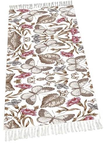 Terafeels 46120 Gartenteppich, maschinenwaschbar, für Wohnzimmer, Schlafzimmer, Badezimmer, Küche, Schmetterling, bedruckter Teppich, Heimdekoration, traditioneller Teppich, Baumwolle und Polyester,