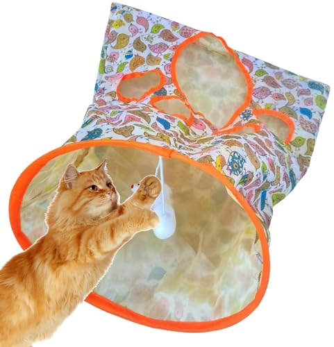 akoba Katzentunnel Taschen für Hauskatzen, Katzen Röhrentunnel-Spielzeug, faltbares selbst interaktives Katzenspielzeug, Katzenbohrtaschenspielzeug mit Plüschball und Maus, für Kätzchen, Welpen