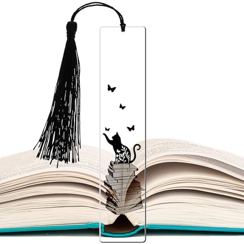 Dimeho Katzen-Buchmarker lustige klare Quasten-Tier-Buchmarker langlebig inspirierend niedliches Buchmarkierungszubehör Geschenk zur Steigerung des Leseinteresses Studenten Frauen Bücherwürmer