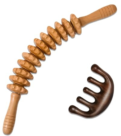 Holz Massage Roller Rücken Massagegeräte Holz mit Griff Natürliches Holz gebogene Hand für Hals, Beine, Rücken, Körper (Stil 1)