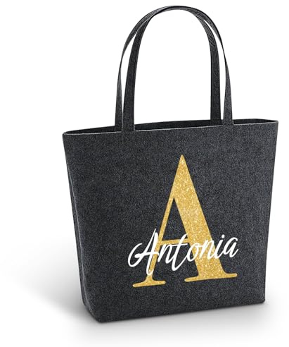 Love Faith personalisierter Filz-Shopper - Initiale & Name | Robuste & nachhaltige Filz-Einkaufstasche - Wähle Initiale & Wunschnamen - Tolles Alltagsgeschenk für Frauen